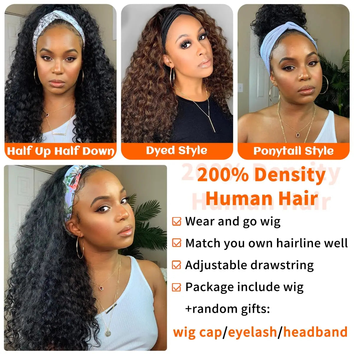 Curly Deep Wave Headband Wig