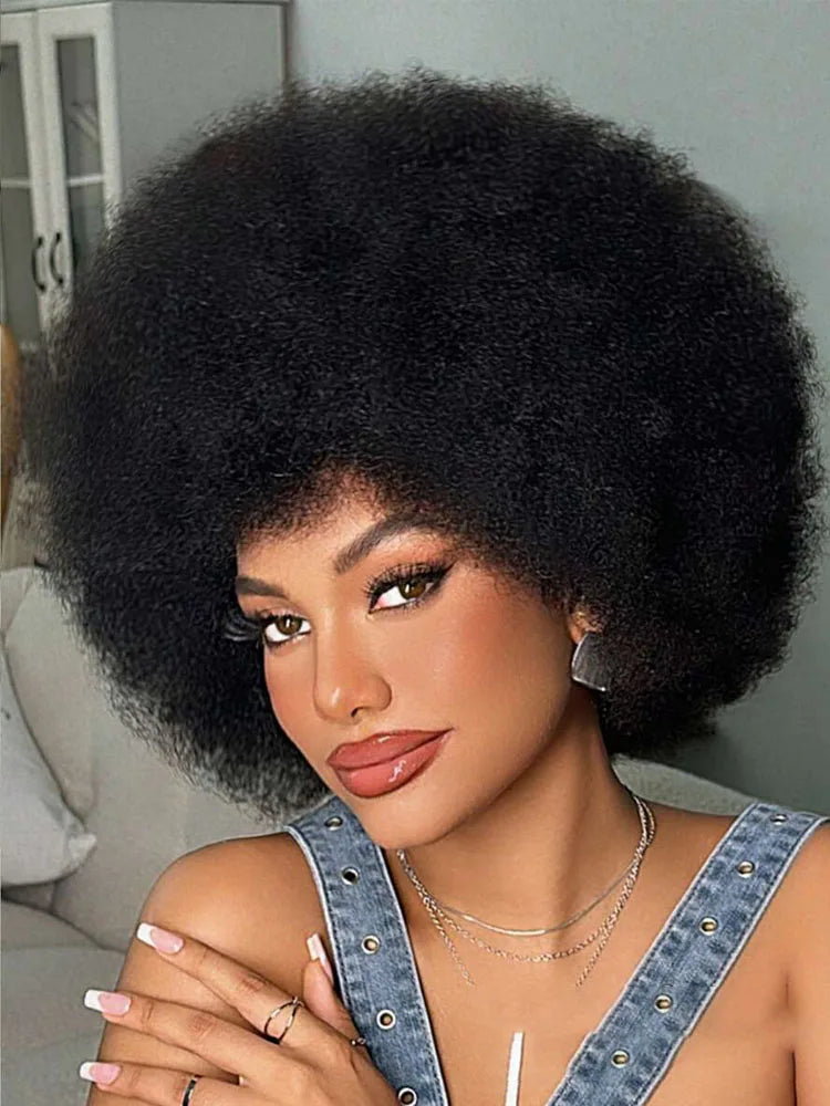 70's Afro Fluffy Curly Human Hair Wigs