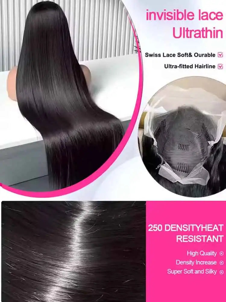 Bone Straight Human Hair Wigs With Transparent Lace Frontal