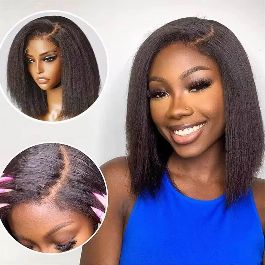 Coarse Yaki Peruvian Kinky Straight Short Bob Wigs