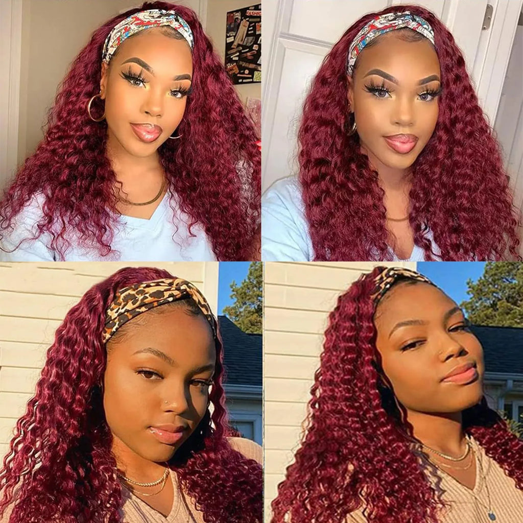 Burgundy Deep Water Wave Headband Wig