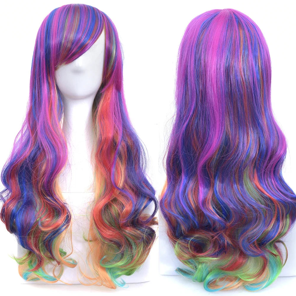 Synthetic Rainbow Cosplay Wig with Bangs