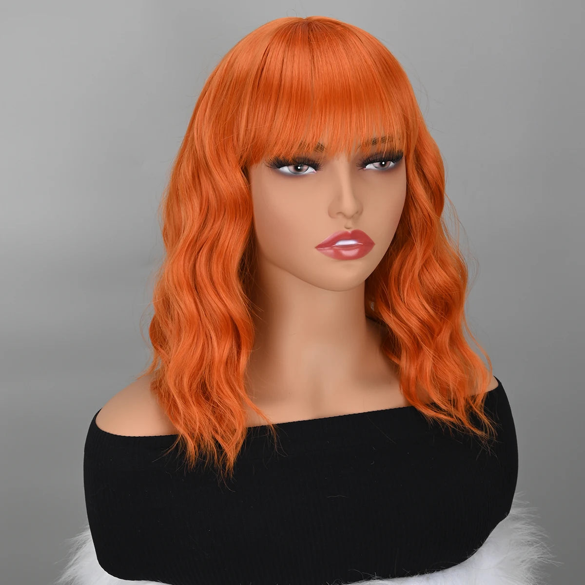 Orange Bob Wigs with Bangs