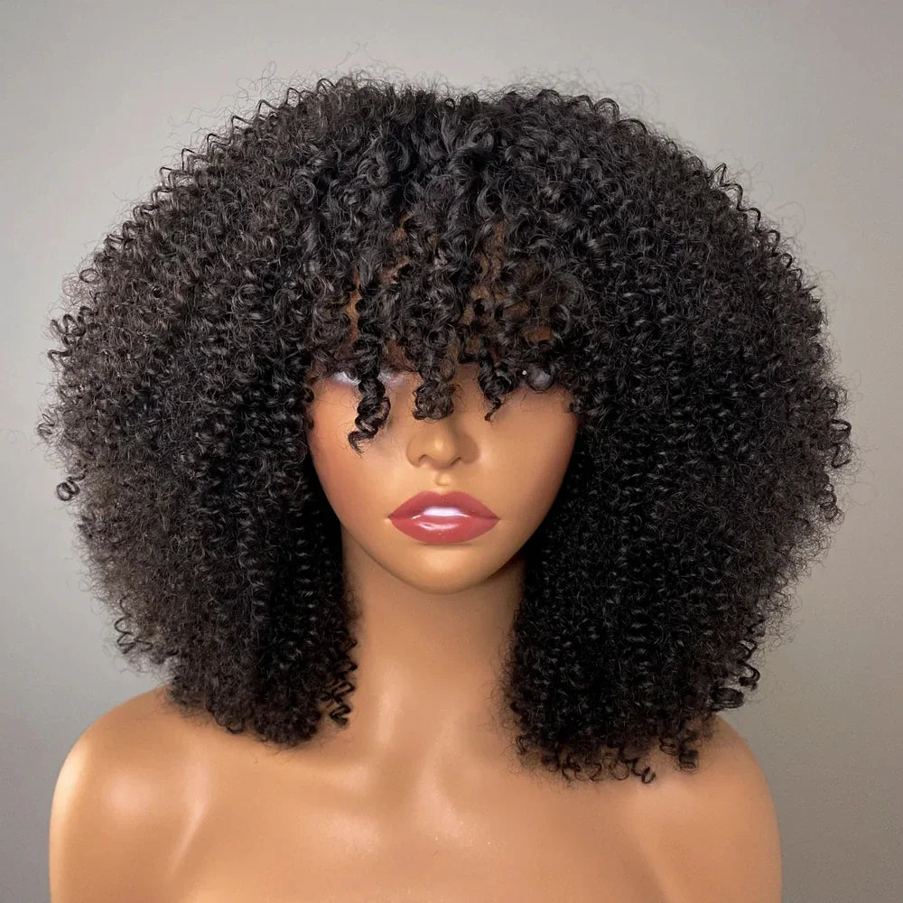 Afro Kinky Curly Wigs with Bangs