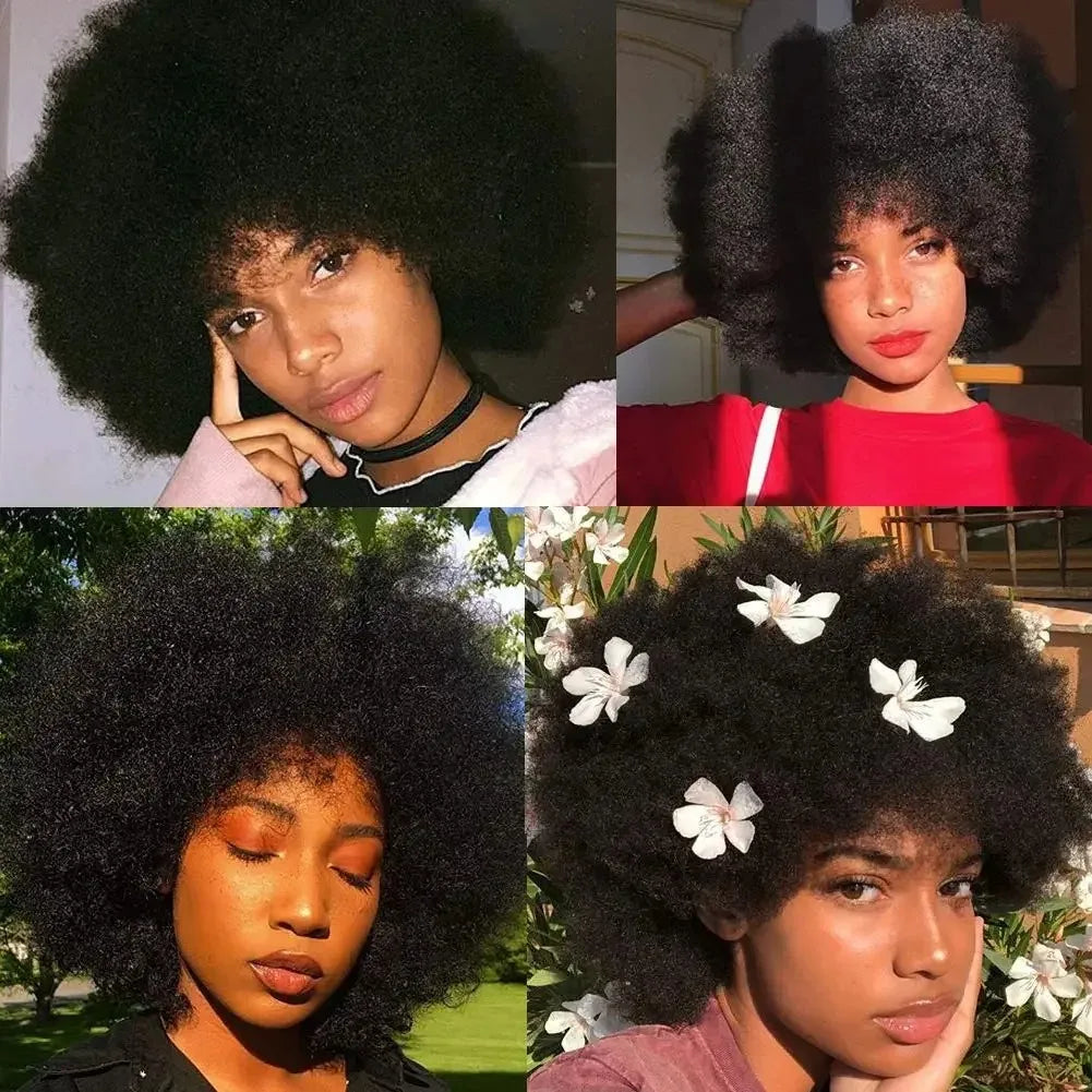 70's Afro Fluffy Curly Human Hair Wigs