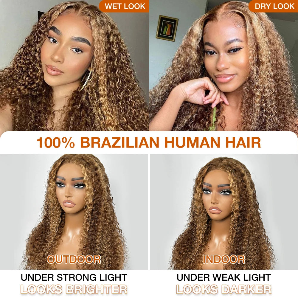 Honey Blonde Deep Wave Glueless Wigs