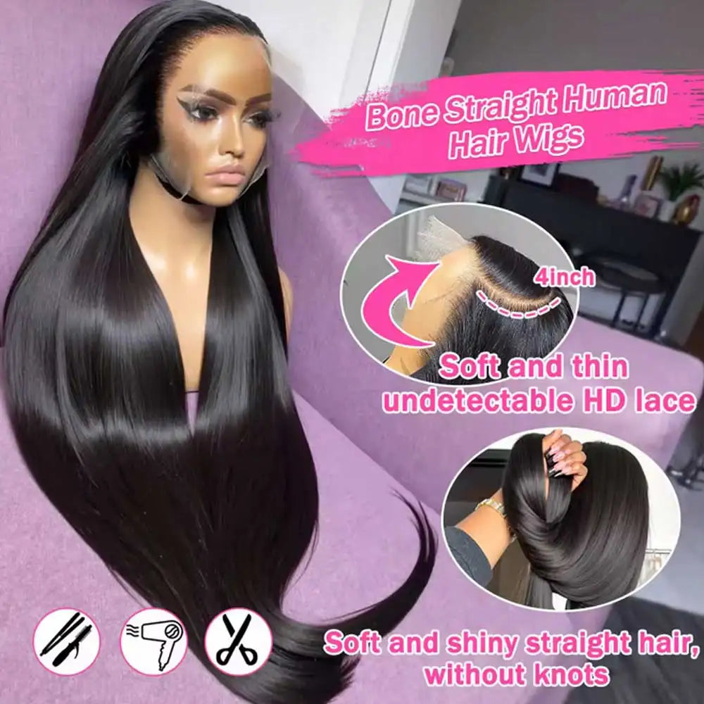 Pre Plucked Glueless Closure Bone Straight Wigs