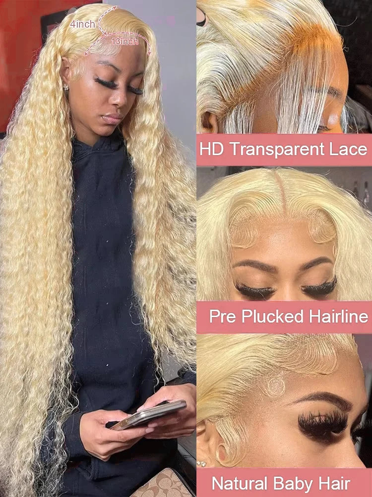Curly Honey Blonde Water Wave Wigs