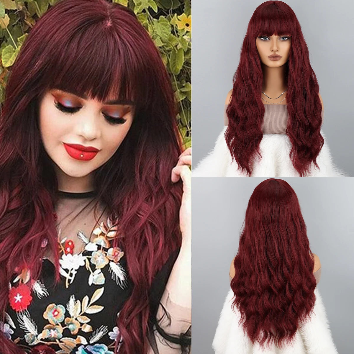 Burgundy Wig with Bangs