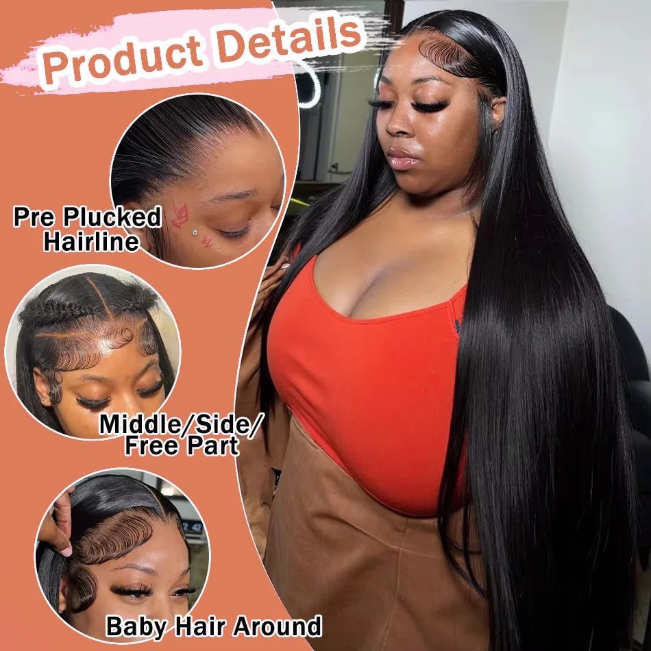 HD Transparent Lace Front Straight Human Hair Wigs