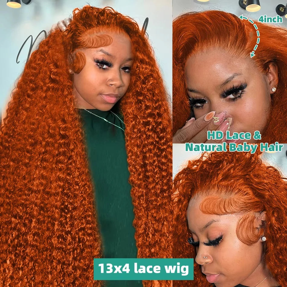 Orange colored Deep Water wave wig