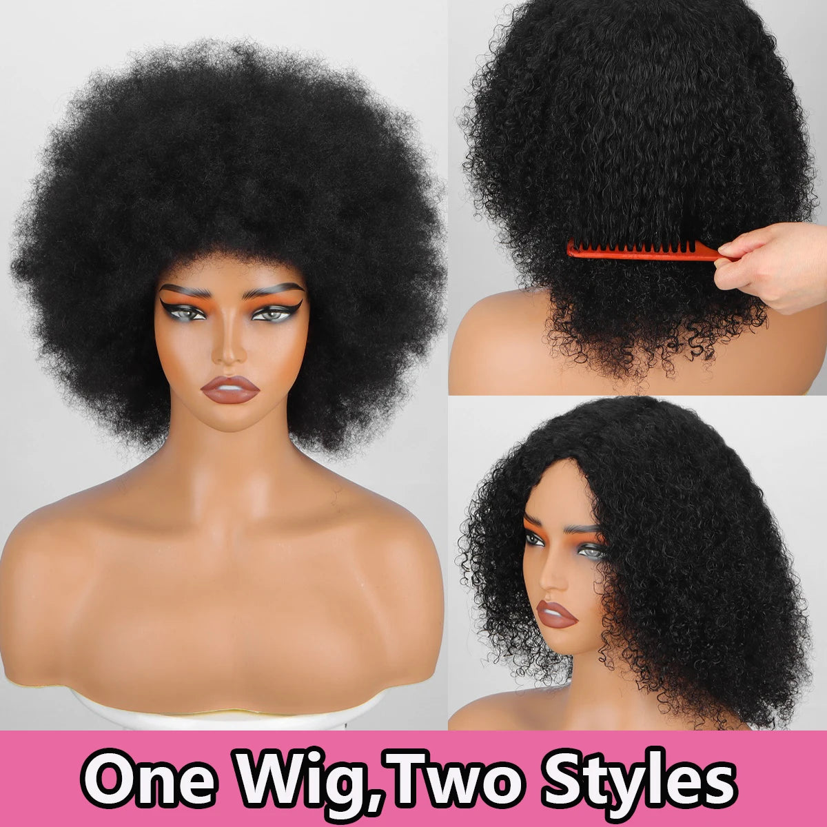 70's Afro Fluffy Curly Human Hair Wigs