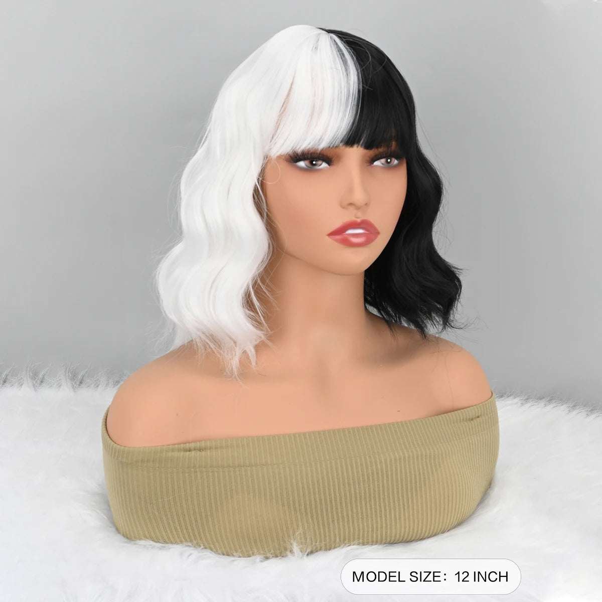 Short Wavy Shoulder Length Wig (Black and White)