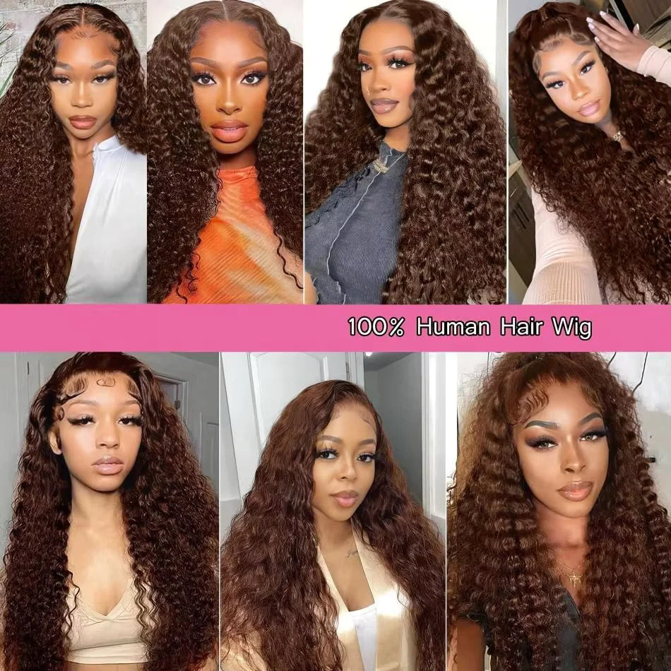Chocolate Brown Curly Deep Wave Wig
