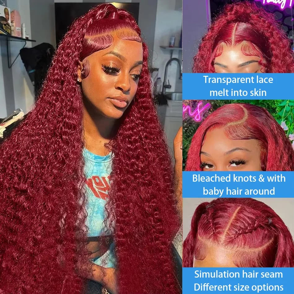 High Density Burgundy Deep Wave Wigs