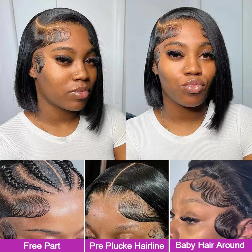 Brazillian Bone Straight Short Bob Wigs