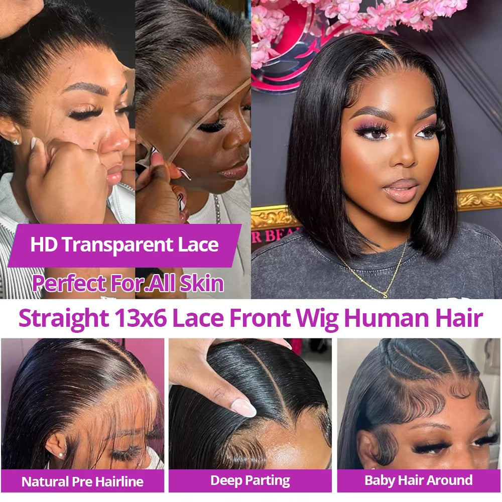 Silky Straight HD Lace Front Bob Wigs