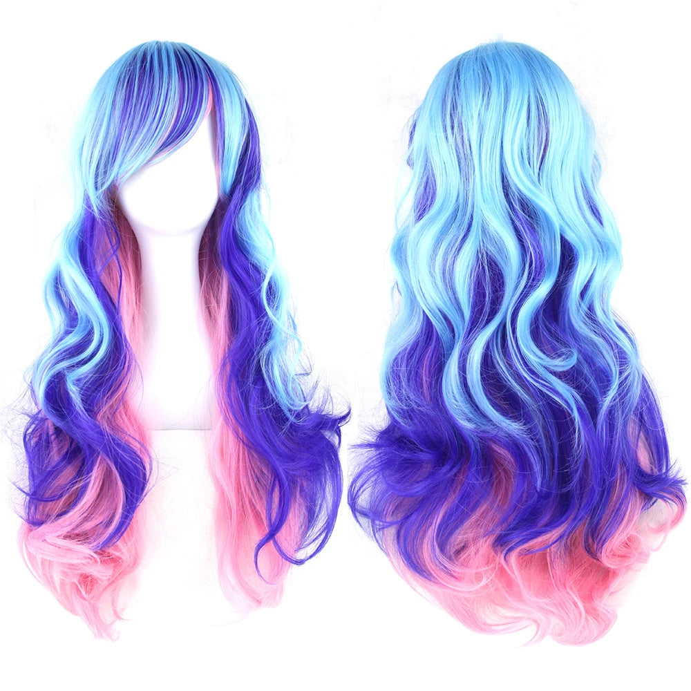 Synthetic Rainbow Cosplay Wig with Bangs