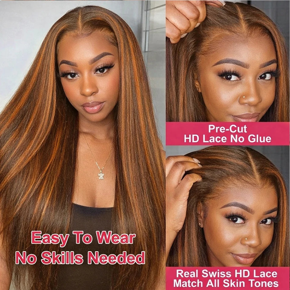 Ginger With Black Kinky Straight Glueless Wig