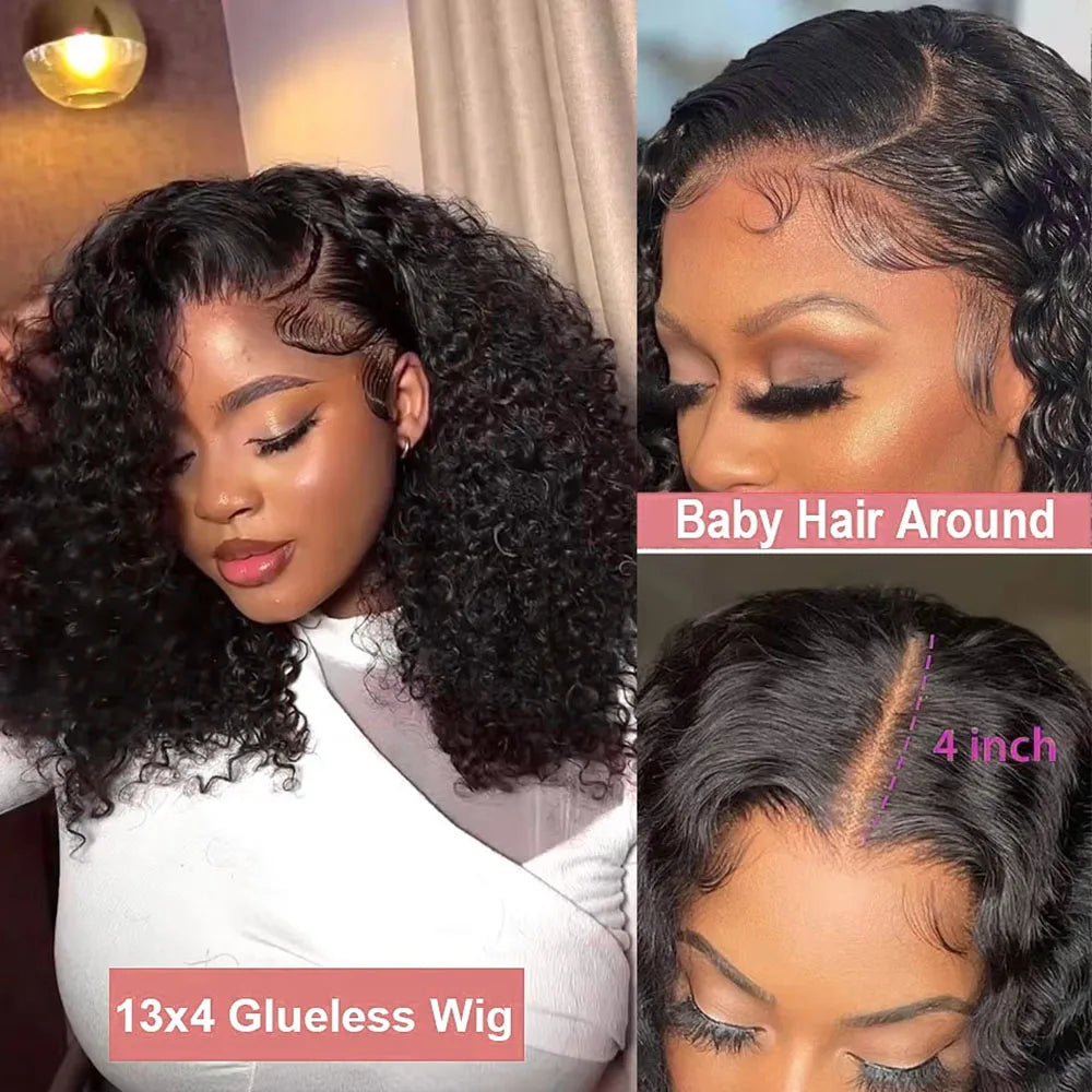 Short Curly Bob Deep Water Wave Wig