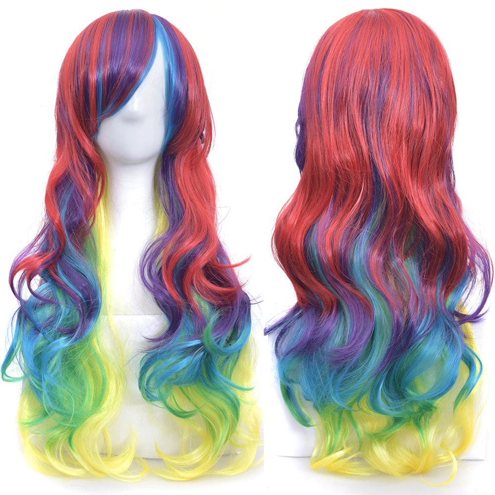 Synthetic Rainbow Cosplay Wig with Bangs