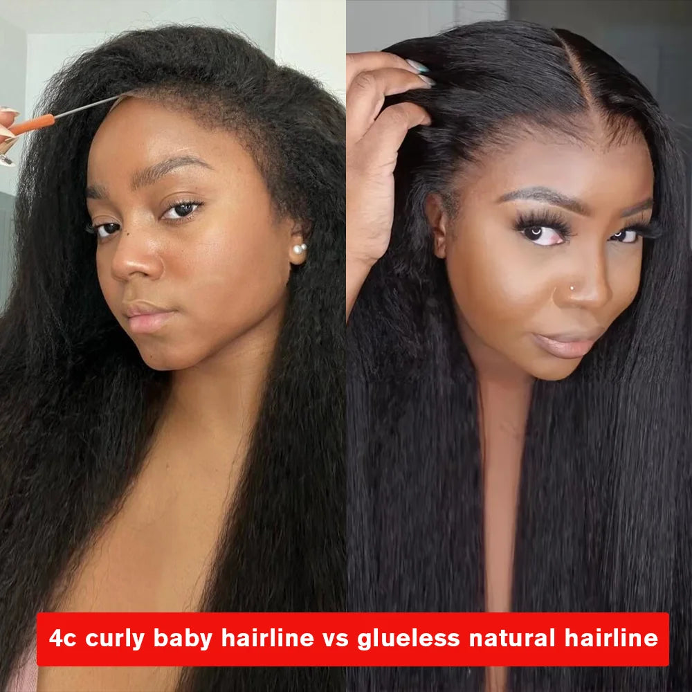 Yaki Kinky Straight Wigs With Curly Edges