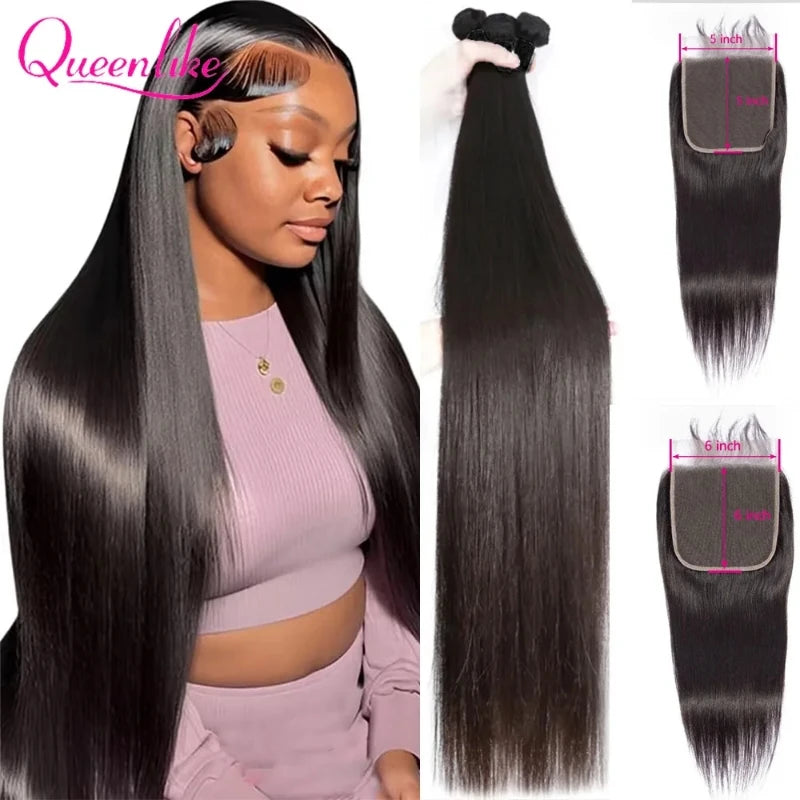 Brazilian Straight Human Hair Bundles with Closure