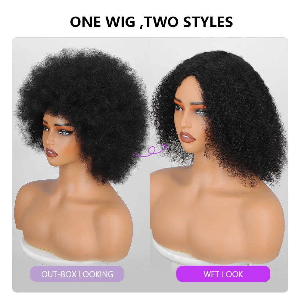 70's Afro Fluffy Curly Human Hair Wigs
