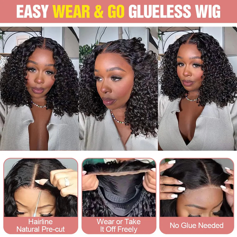 Short Curly Bob Deep Water Wave Wig