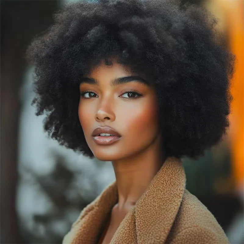 70's Afro Fluffy Curly Human Hair Wigs