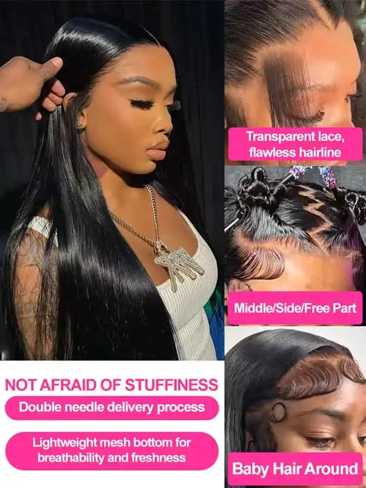 Bone Straight Human Hair Wigs With Transparent Lace Frontal