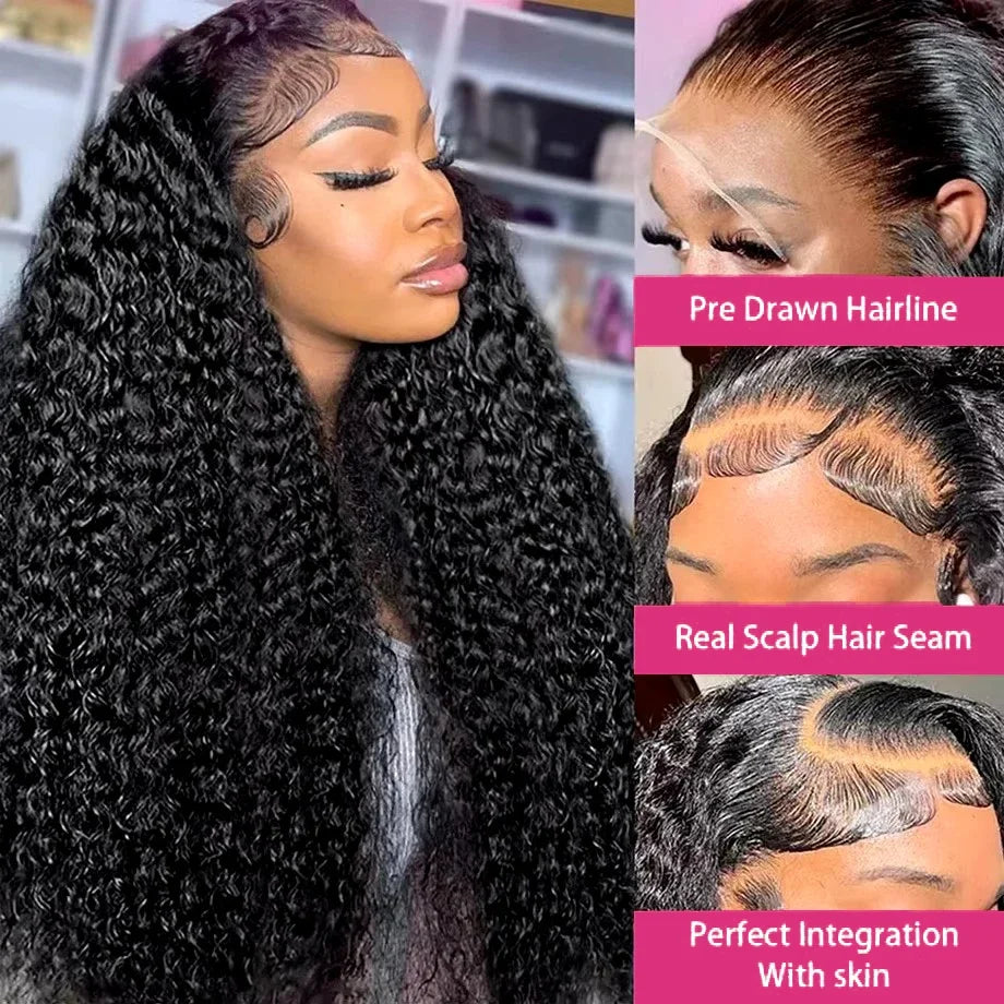 Glueless Bleached Knots Kinky Curl Wigs