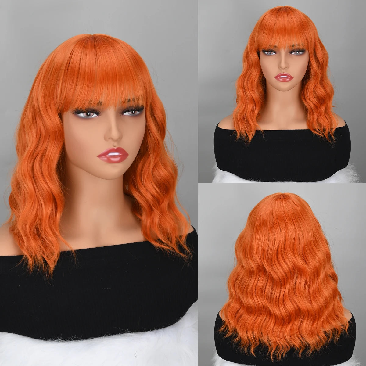 Orange Bob Wigs with Bangs