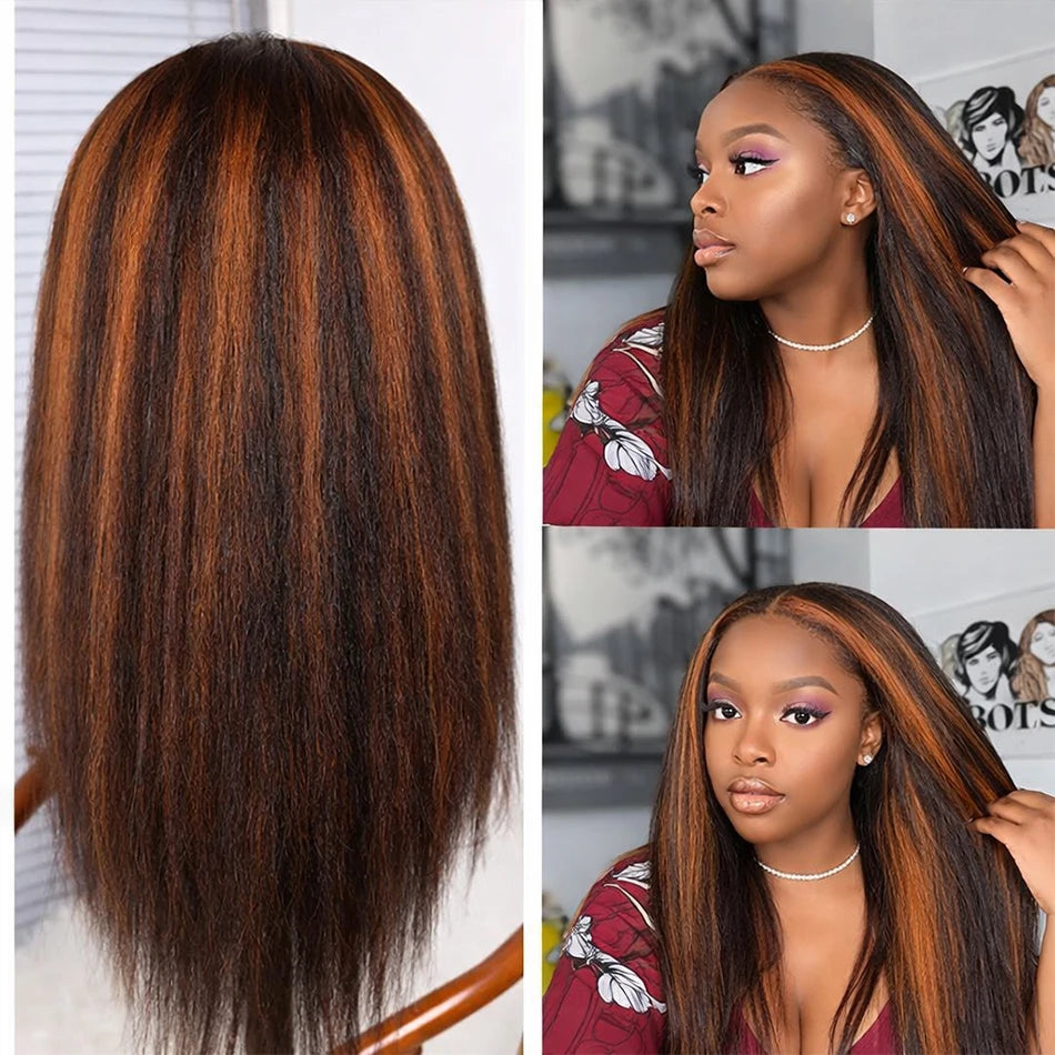 Ginger With Black Kinky Straight Glueless Wig