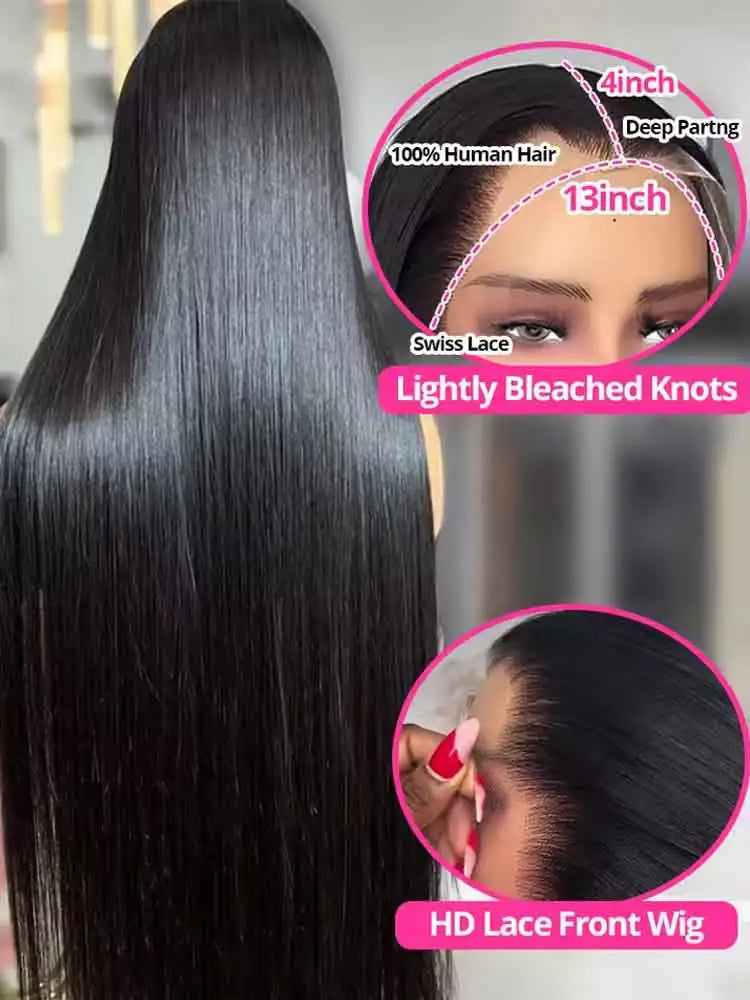 Bone Straight Human Hair Wigs With Transparent Lace Frontal