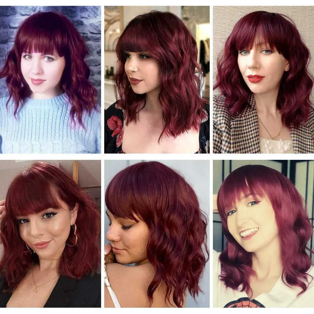 Short Loose Wavy Bob Wig with Bangs