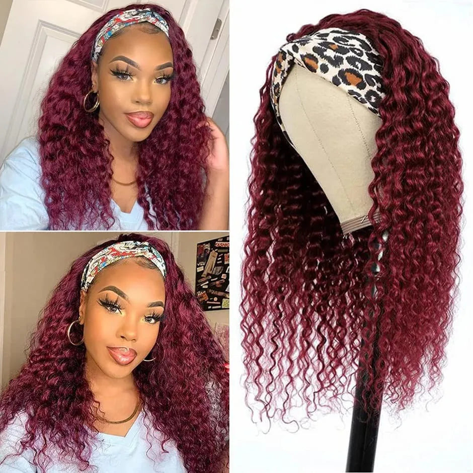 Burgundy Deep Water Wave Headband Wig