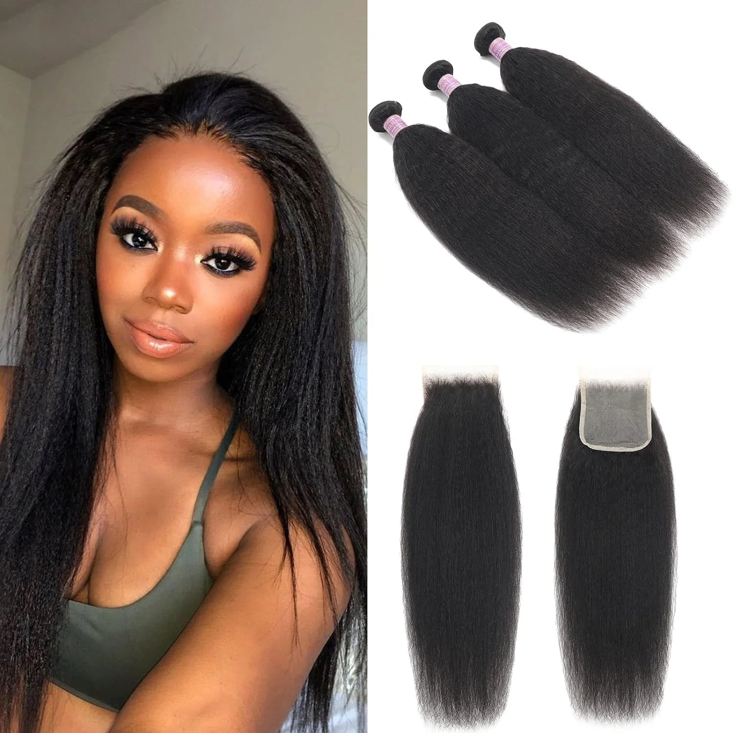 Brazilian Kinky Straight Hair Bundles With Closure