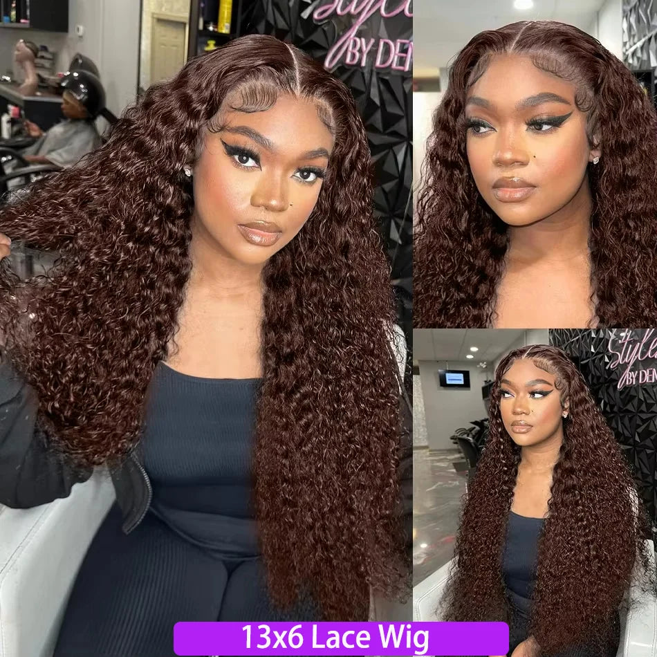 Chocolate Brown Curly Deep Wave Wig