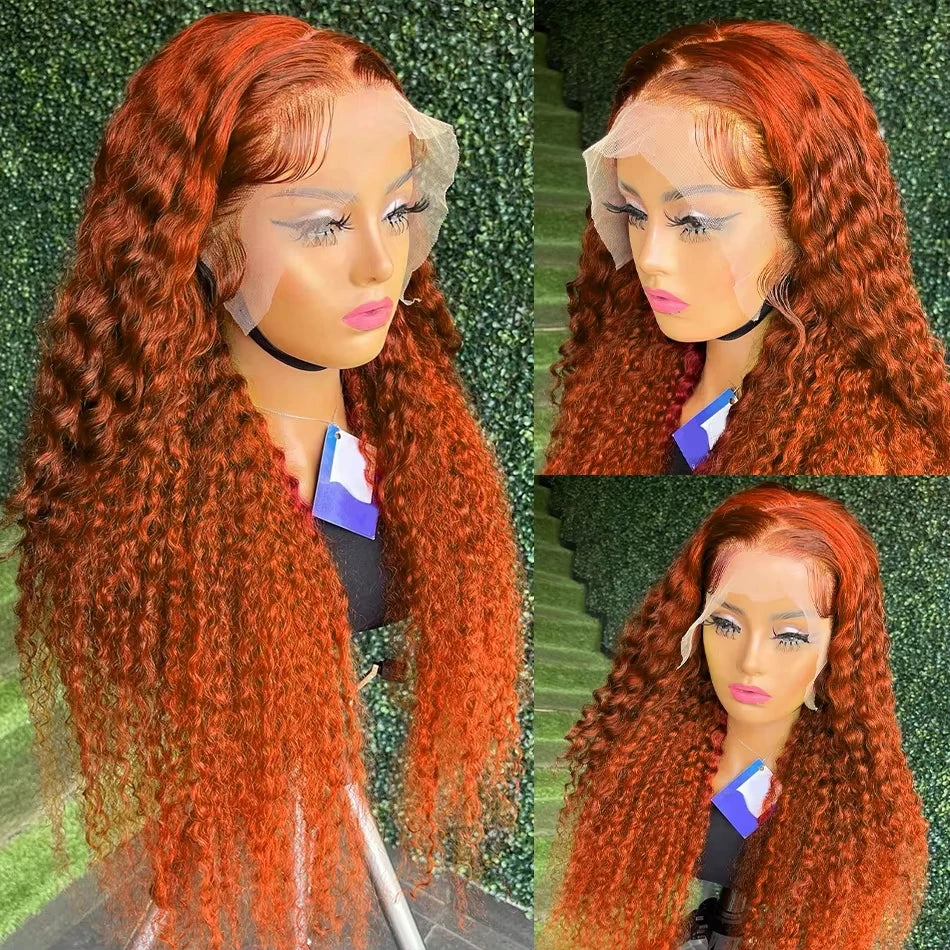 Orange colored Deep Water wave wig