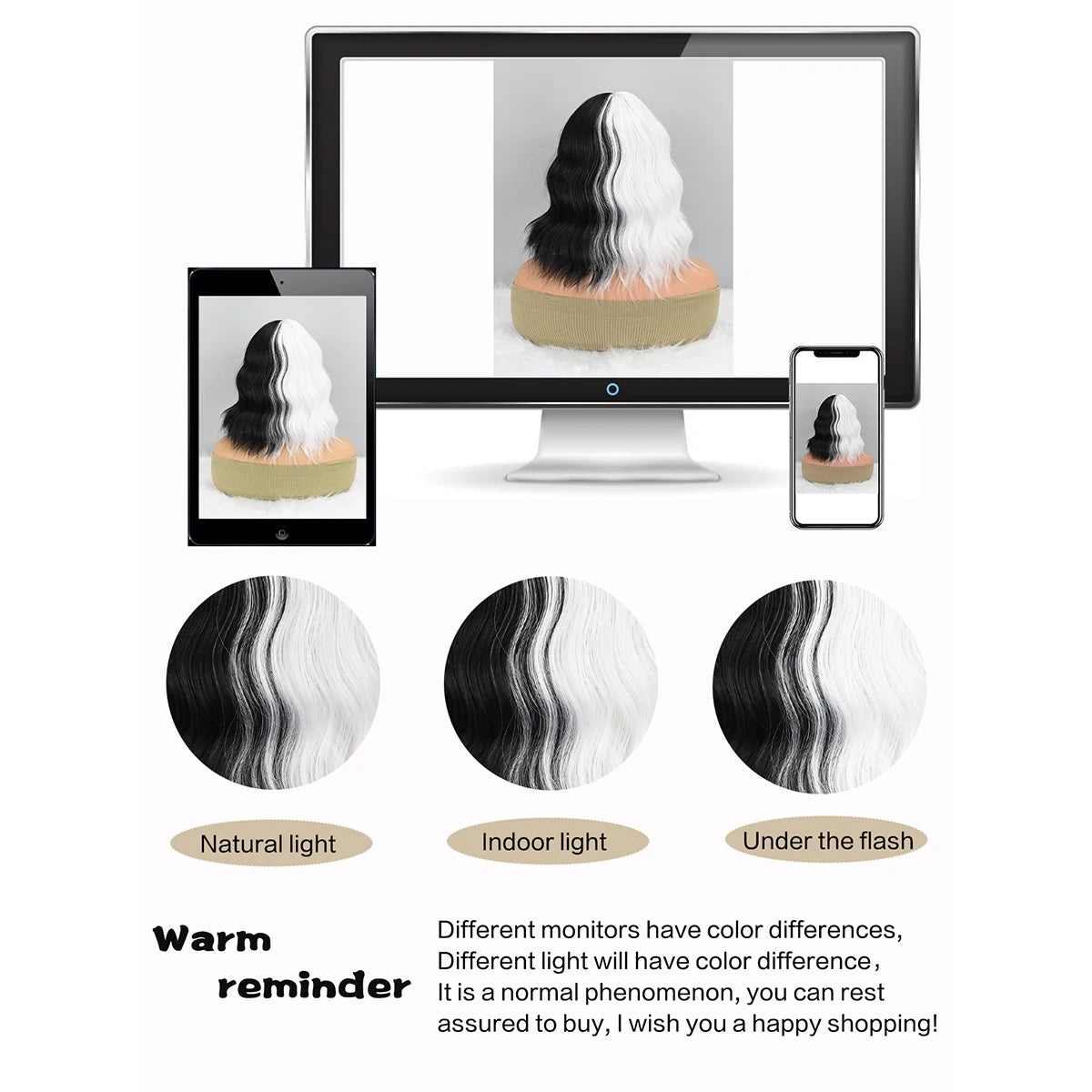 Short Wavy Shoulder Length Wig (Black and White)