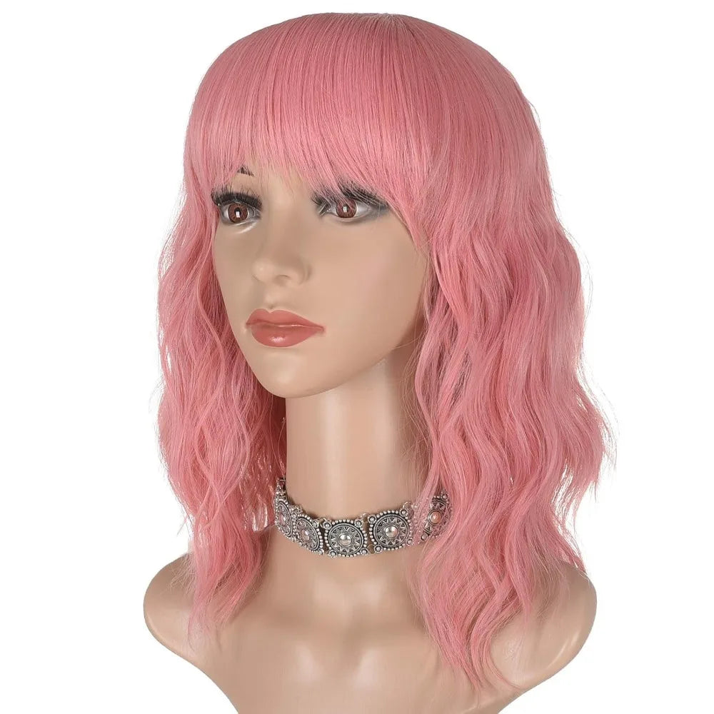 Short Loose Wavy Bob Wig with Bangs