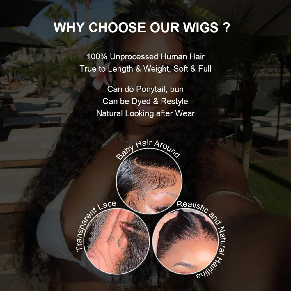 High Density Glueless Deep Water Wave Wig