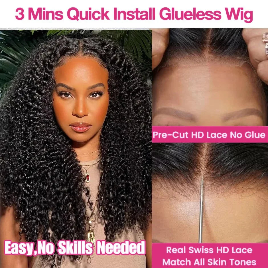 Glueless Bleached Knots Kinky Curl Wigs