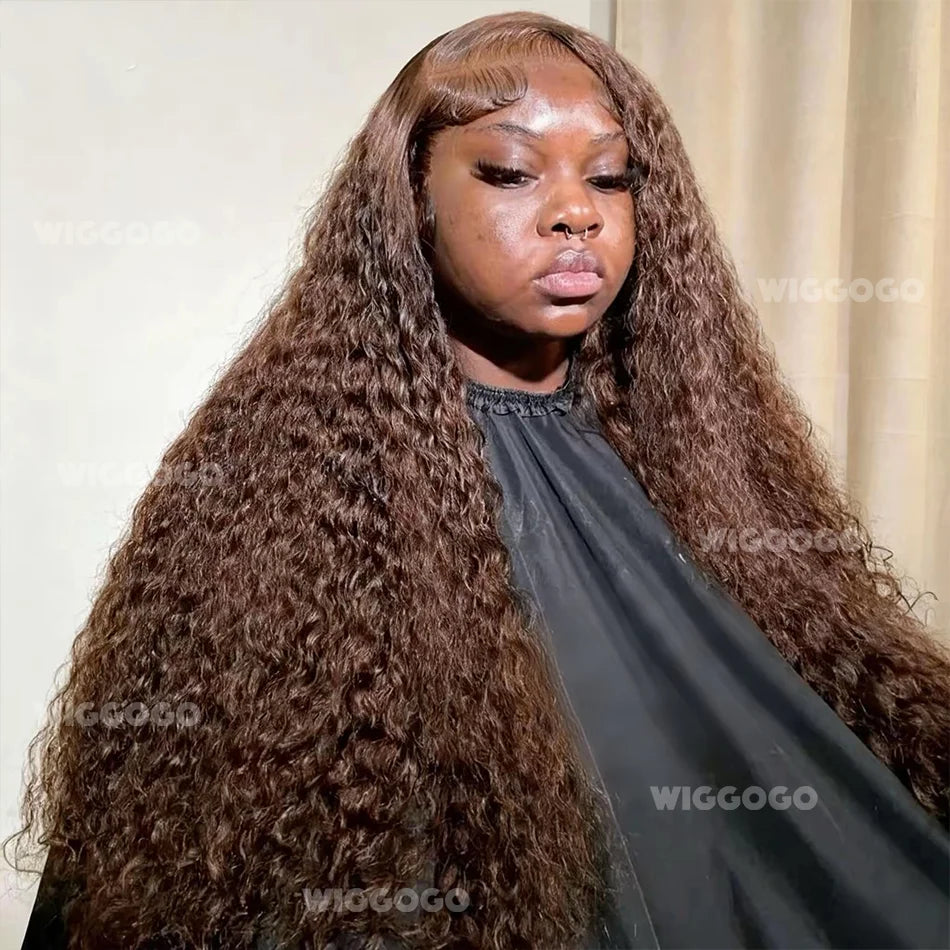 Chocolate Brown Curly Deep Wave Wig