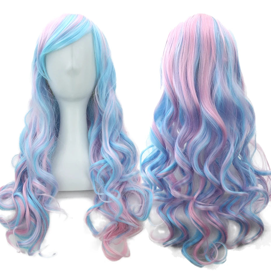 Synthetic Rainbow Cosplay Wig with Bangs