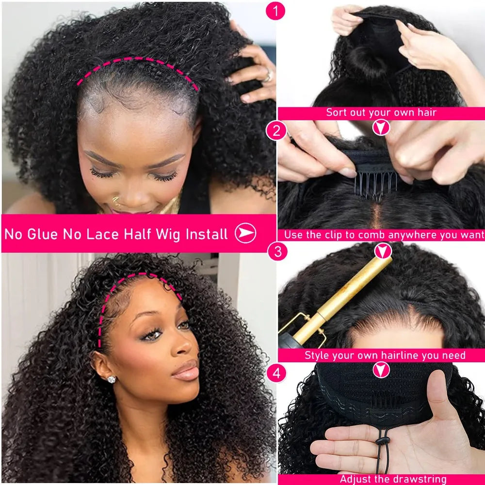 3 in 1 HD Kinky Curly Half Wig
