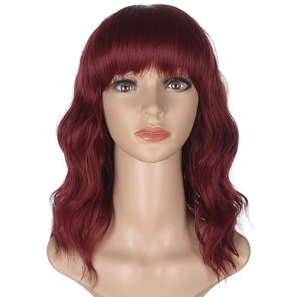 Short Loose Wavy Bob Wig with Bangs