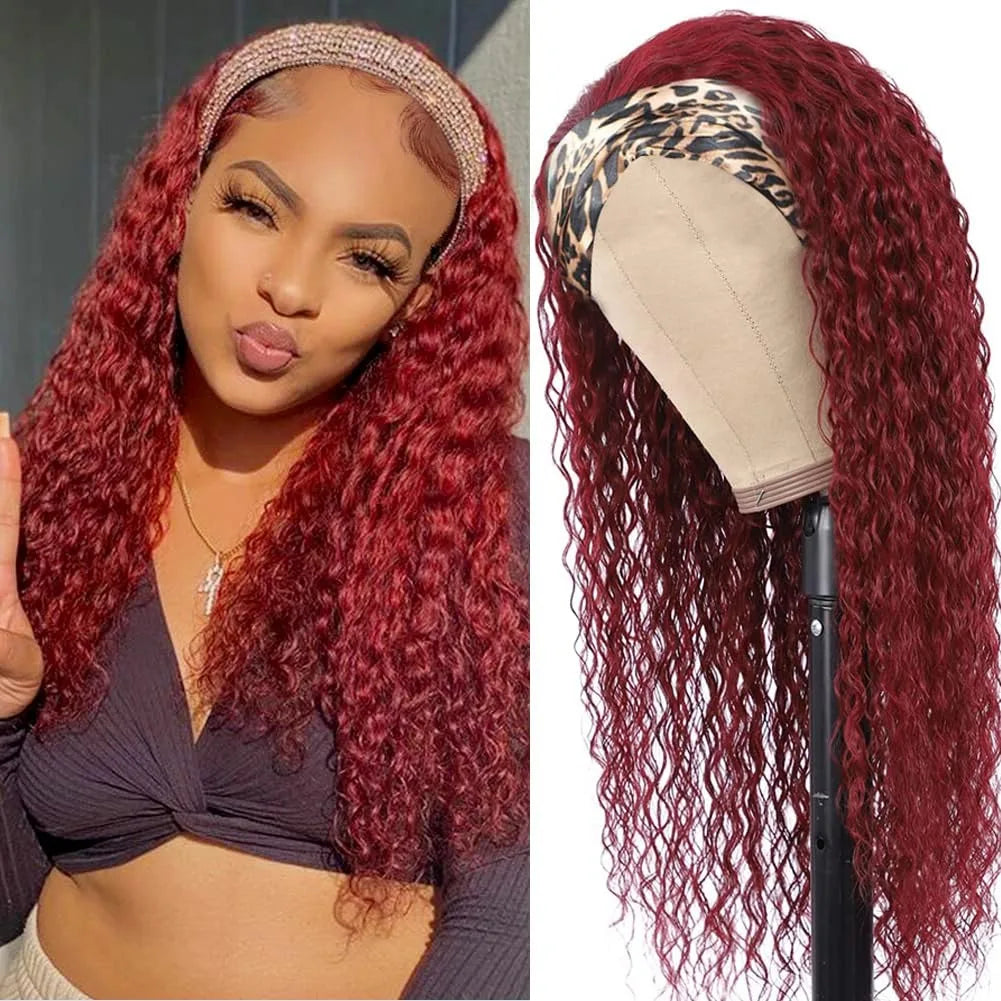 Burgundy Deep Water Wave Headband Wig