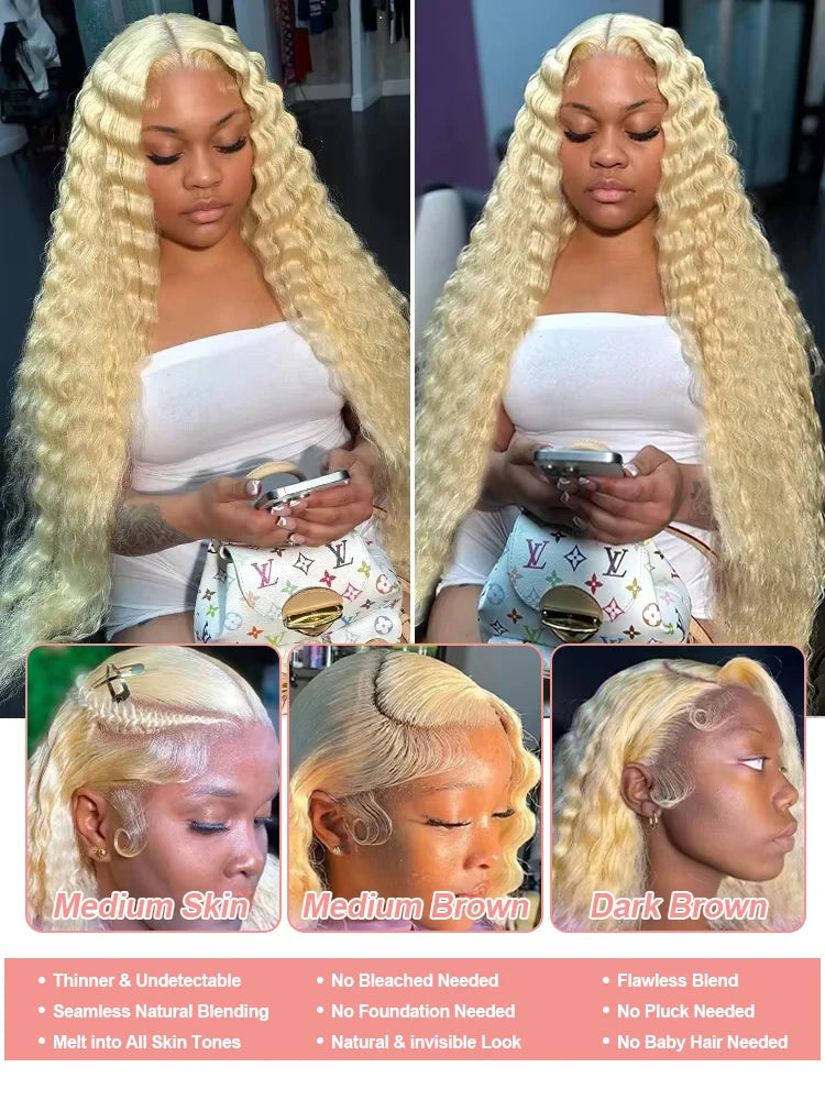 Curly Honey Blonde Water Wave Wigs